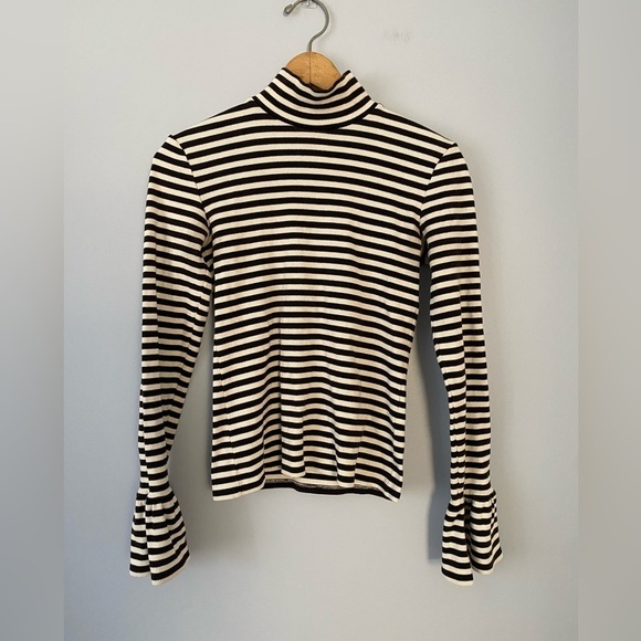 Stockholm Atelier & Other Stories Size 4 Trumpet Sleeve Turtleneck Striped Top - Picture 1 of 9